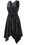 Summer Black Sleeveless Wrapped Irregular Elegant Long Dress