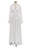 Summer Wedding White Lace V-Neck Long Sleeve Bridal Dress