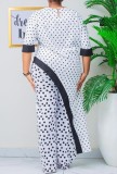 Summer Mother of Bride Polka White Irregular Long Top and Matching Pants Two-Piece Set