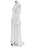 Summer Wedding White Lace V-Neck Long Sleeve Bridal Dress