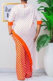 Summer Mother of Bride Polka Orange Irregular Long Top and Matching Pants Two-Piece Set