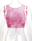 Summer Tie Dye Pink Chains Lace-Up Sleeveless Crop Top