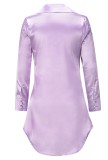 Spring Long Sleeve Knotted Elegant Purple Blouse Dress