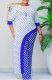 Summer Mother of Bride Polka Blue Irregular Long Top and Matching Pants Two-Piece Set