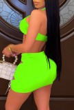 Summer Green Sexy Twist Crop Top and Lace-Up Mini Skirt Matching 2PC Set