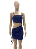 Summer Royal Cut Out Ruched Strings Strap Mini Bodycon Dress