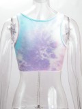 Summer Tie Dye Chains Lace-Up Tank Crop Top