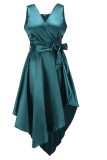 Summer Green Sleeveless Wrapped Irregular Elegant Long Dress