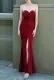 Summer Red Front Slit Strapless Mermaid Evening Dress