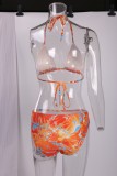 Summer 3 Piece Print Long Sleeve Bikini Set