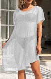 Summer White Hollow Out Short Sleeve Dress Cover-Up