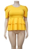 Summer Plus Size Formal Yellow Short Sleeve Peplum Top