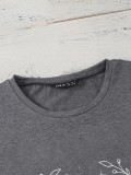 Summer Print Grey Short Sleeve O-Neck T Shirt
