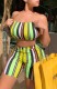 Summer Colorful Stripes Sexy Bandeau Top and Shorts 2 Piece Matching Set