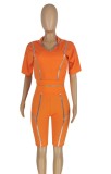Summer Orange Sexy Hoody Crop Top and High Waist Shorts 2PC Matching Set