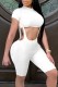 Summer White Short Sleeve Crop Top and Matching Suspender Shorts 2PC Set