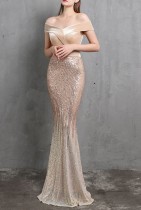 Summer Velvet Upper Strapless Sequin Golden Mermaid Evening Dress