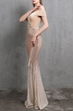 Summer Velvet Upper Strapless Sequin Golden Mermaid Evening Dress