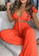 Summer Casual Orange Knotted Crop Top and High Waist Wide Pants 2PC Matching Set