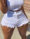Summer White Denim High Waist Ripped Tassel Shorts