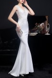 Summer White Lace Upper Sleeveless V-Neck Mermaid Wedding Bridal Dress