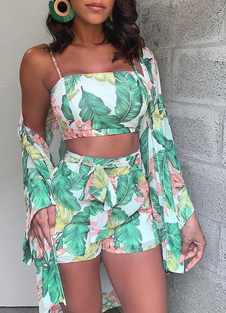Wholesale Summer Casual 3 Piece Floral Cover-Up Shorts Set | Global Lover