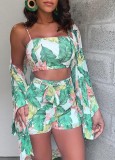 Summer Casual 3 Piece Floral Cover-Up Shorts Set