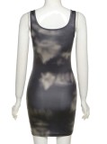 Summer Casual Black Print Mini Tank Dress