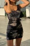Summer Casual Black Print Mini Tank Dress