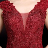 Summer Red Lace Upper Sleeveless V-Neck Mermaid Evening Dress