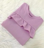 Summer Casual Purple Ruffle Shirt and Shorts 2 Piece Matching Set