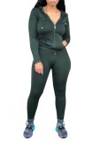 Spring Tight Long Sleeve Green Hoody Tracksuit