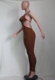 Summer Brown Sexy Cut Out Halter Bodycon Jumpsuit