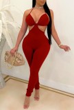 Summer Red Sexy Cut Out Halter Bodycon Jumpsuit