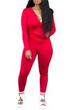Spring Tight Long Sleeve Red Hoody Tracksuit
