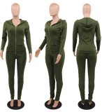 Spring Tight Long Sleeve Army Green Hoody Tracksuit