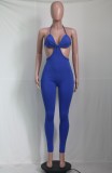 Summer Blue Sexy Cut Out Halter Bodycon Jumpsuit