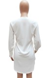 Summer White Long Sleeve Deep-V Blouse Dress