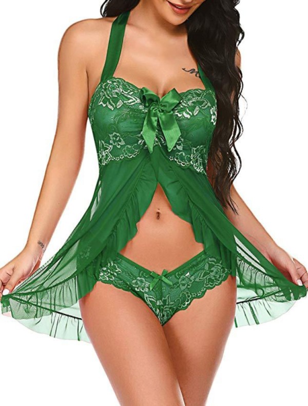 Summer Green Babydoll and Panty 2 Piece Lingerie Set
