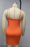 Summer Plus Size Orange Ruched Strings Strap Club Dress