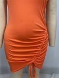Summer Plus Size Orange Ruched Strings Strap Club Dress