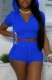 Summer Blue Short Hoody Jacket and Shorts 2PC Matching Jogger Suit