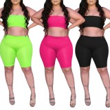 Summer Plus Size Pink Sexy Bandeau Top and Biker Shorts 2PC Matching Set
