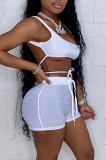 Summer White Hollow Out Bra and Shorts Sexy 2 Piece Set