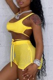 Summer Yellow Hollow Out Bra and Shorts Sexy 2 Piece Set