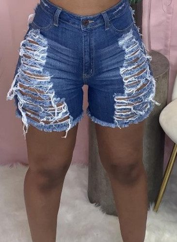 Sommerblaue Jeans-Shorts mit hoher Taille