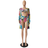 Summer Print High Waist 3 Piece Cover-Up Swimwear Set