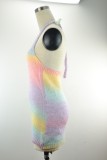 Summer Rainbow Knitting Halter Mini Sundress