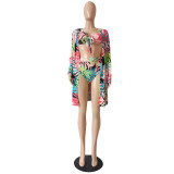 Summer Print High Waist 3 Piece Cover-Up Swimwear Set