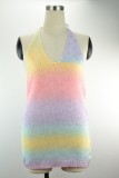 Summer Rainbow Knitting Halter Mini Sundress